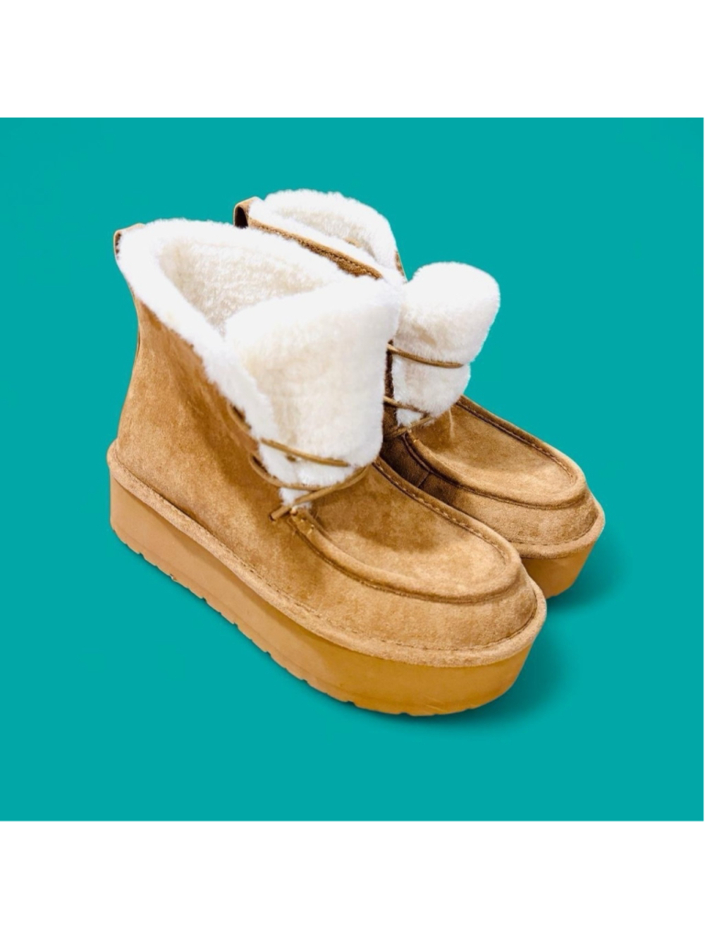 Madden Girl Earnesst Tan Faux Suede Platform Boots Faux Shearling Size 6.5 NIB